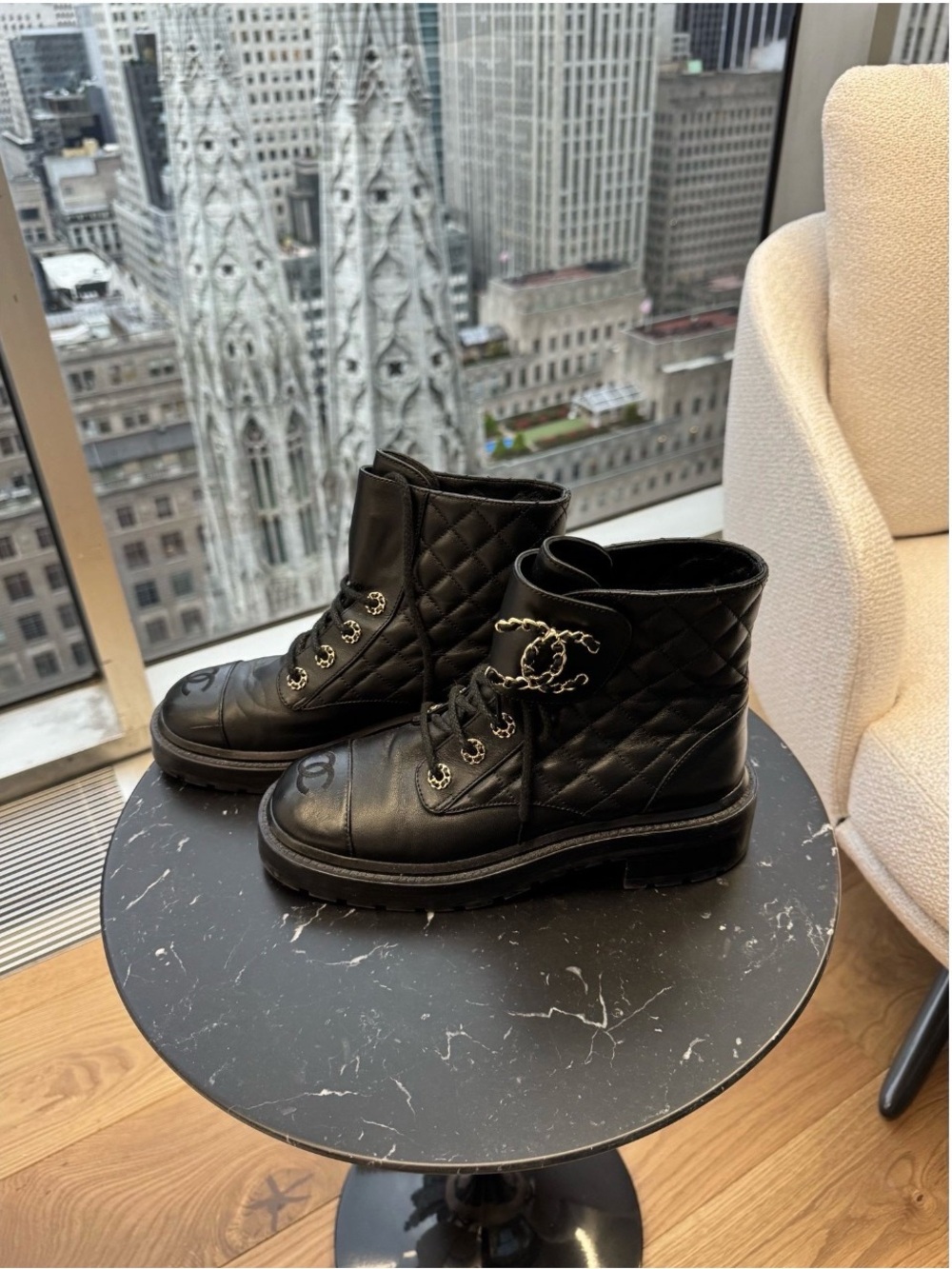 Chanel Quilted CC Leather Combat Boots